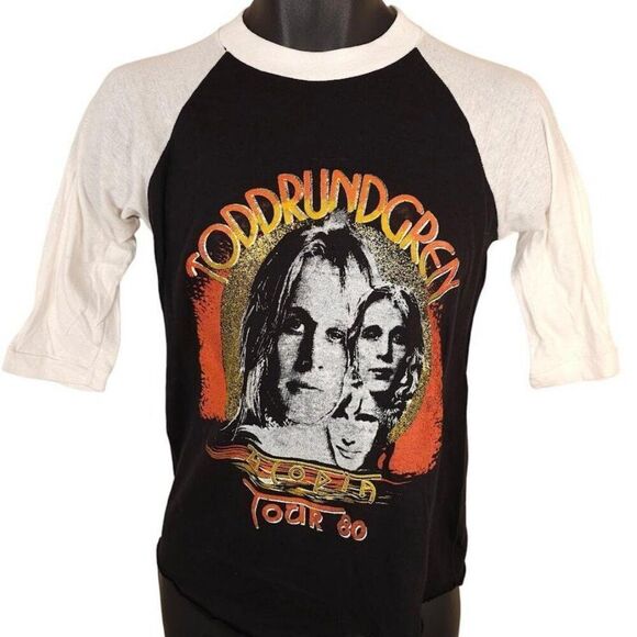 Vintage Todd Rundgren T Shirt Mens Size Small Black White 1980 Utopia Tour